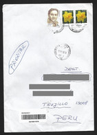 Romania Cover With Flora Recent Used Stamps Sent To Peru - Lettres & Documents