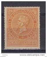 REGNO:  1874  RICOGNIZIONE  POSTALE  -  10 C. OCRA  ARANCIO  L. -  SASS. 1 - Dienstzegels