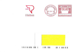 SAN MARINO - 2010 UFFICIO PT DOMAGNANO - Ema Red Meter Affrancatura Meccanica Rossa Su Busta Viaggiata - 2047 - Lettres & Documents