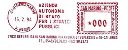 SAN MARINO - 1994 AZIENDA AUT.STATO SERVIZI PUBBLICI - Ema Red Meter Affrancatura Rossa Su Busta Non Viaggiata - 2055 - Lettres & Documents