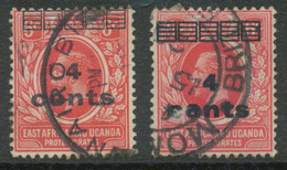 EAST AFRICA AND UGANDA PROTECTORATES 1919 George V 4 Cents On 6 C TWO VARIETIES - Kenya, Ouganda & Tanganyika