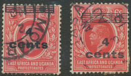 EAST AFRICA AND UGANDA PROTECTORATES 1919 George V 4 Cents On 6 C TWO VARIETIES - Kenya, Oeganda & Tanganyika