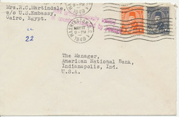 EGYPT / USA 1949 King Faruk 2M And 20M Mixed Postage VF Cover STAMPED WASHINGTON - Briefe U. Dokumente