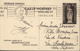 Entier Ki CP Mémorial Américain De Montfaucon CAD Montfaucon D'Argonne Meuse 1 8 1937 Inauguration Monument Américain - Cartes Postales Types Et TSC (avant 1995)
