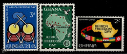 Ghana 1961 Yvert 85-87, Africa Freedom Day, Drums, Flags - MNH - Ghana (1957-...)