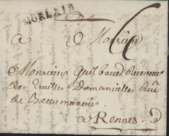 Finistère 29 Lettre De Lanmeur Avril 1782 Marque Postale Morlaix 30x3mm Lenain N°17 Pr Rennes Taxe Manuscrite 6 - 1701-1800: Precursors XVIII