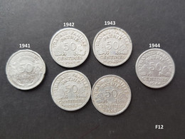 (pi) (F12) Pièces 50c Etat Français 1941 1942 1943 1944 Gouvernement Provisoire De La République Française - 50 Centimes