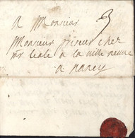 Lorraine VIC 24 Sept 1715 Taxe Manuscrite 3 Bureau Ouvert Au XVIIe Siècle Existait En 1676 1ère Marque Connue 1742 - 1701-1800: Precursors XVIII