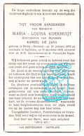 DP Maria Louisa Koekhuijt ° Heille Sluis NL Zeeland 1873 † Zaffelare Lochristi BE X Kamiel De Jans - Images Religieuses