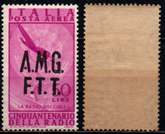 TRIESTE - AMGFTT - 1947 - CINQUANTENARIO DELLA RADIO - 50 LIRE - SOVRASTAMPA SU DUE RIGHE - GOMMA BICOLORE - MNH - Poste Aérienne