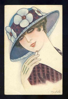 Carte Postale Illustree Par Nicoletti. Femme, Chapeau, Tabac (Ref.119786) - Autres Illustrateurs