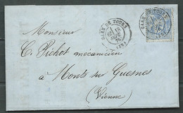 Yvert N°68 / LAC OBL. Cad Gare De Tours / 18/sept 1876    --   Mab0801 - Bahnpost