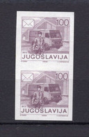 1976 YUGOSLAVIA, 100 DIN. VERTICAL PAIR, IMPERF, POS TRANSPORT VEHICLE, MINT - Non Dentelés, épreuves & Variétés