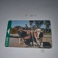 Chile-(CL-TLF-0027)-mapuche Yunta De Bueyes Y Carreta-(144)($2.000)-(?)-(2/2001)-(20.000)-used Card+1card Prepiad Free - Cile