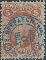 Stati Uniti D'america,United States,U.S.A,1862-71 Internal Revenue Stamp For Exchange,5c Obliterated 1866 Now York - Fiscali