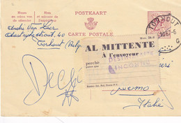 DDY 684 -- Collection THOUROUT - Entier Lion Héraldique 1967 Vers COMO Italie - Etiquette RETOUR Al Mittente - Cartes Postales 1951-..