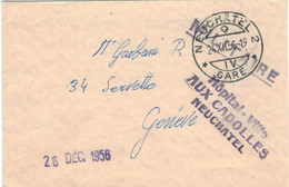 Militaire Neuchatel Gare Weihnacht 1956 - Hopital Ville Aux Cadolles > Geneve - Damenbrief - Postmarks