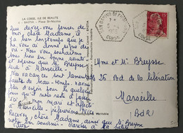 France N°1011 Sur Carte Postale, TAD Recette Auxiliaire San-Gavino-Di-Carbini, Corse 5.4.1956 - (B3770) - 1921-1960: Période Moderne