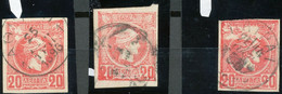 GRIECHENLAND 1889/98 Kleiner Hermeskopf 20 L Karmin, 3 Gest. Pra.-Stücke ABARTEN - Errors, Freaks & Oddities (EFO)