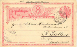 GUATEMALA 1894 3 C GA-Postkrt. Hs. "via Livingston" NACHTRÄGLICH ENTWERTET PARIS - Guatemala