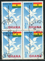 GHANA 1960, 3 Jahre Unabhängigkeit. Adler Und Flagge, 1/2 P Mehrfarbig, Gestempelter Selt. Kab.-Vierblock - Ghana (1957-...)