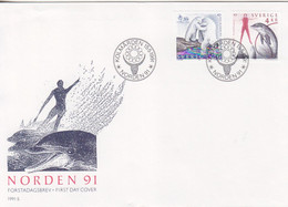 Suéde, FDC (Norden 91) Obl. Kolmarden Le 15/5/91 Sur N° 1649, 1650 (ours Blanc, Dauphin) - Brieven En Documenten