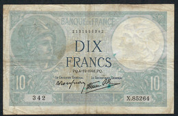 FRANCE P84 10 FRANCS  4.12.1941 F-aVF NO P.h. - 10 F 1916-1942 ''Minerve''