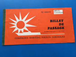 CIE MARITIME✔️TOULON / SARDAIGNE-PAQUEBOT-Permis Circulation Titre Transport-Ticket Simple-☛Billet Embarquement Bâteau - Europa