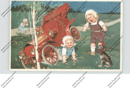 KINDER - Kinder, Hund (Dackel ?) Und Automobil, 1918, Präge-Karte, Embossed, Relief - Dessins D'enfants