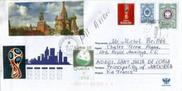 Letter From Moscow Sent To Andorra (arrival During Covid-19 Confinement) W/prevention Sticker & Arrival Postmark Andorra - Abarten & Kuriositäten