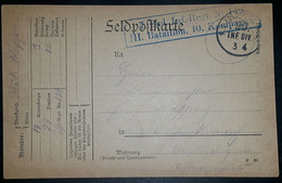 Feldpostkarte Inf Div 34  - 7 Badische Infanterie Regiment Nr 142 III Bat 10 Komp - Sonstige & Ohne Zuordnung