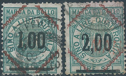 ITALIA-ITALY-ITALIE-ITALIEN,King Umberto I , Marca Da Bollo,Revenue Stamps Tax  Fiscal,1,00 & 2,00 Lire ,Used - Fiscali