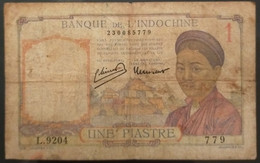 French Indochina Indochine Vietnam Cambodia 1 Piastre VF Banknote Note Billet 1932-49 - Pick# 54e New Laos Text - Indocina