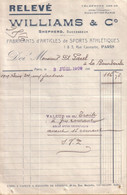 PARIS - FABRICANT D'ARTICLES DE SPORTS ATHLETIQUES - WILLIAMS & Co - RELEVE - 1909 - Sports & Tourism