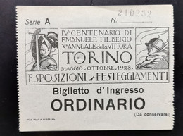 1928 ESPOSIZIONE TORINO BIGLIETTO D'INGRESSO - Tickets D'entrée