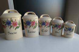 SERIE ST CLEMENT 5 POTS AVEC COUVERCLE SUCRE FARINE  CAFE THE POIVRE DECOR FLORAL REF. 720 1 A 5 - Saint Clément (FRA)