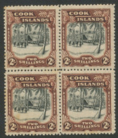 COOKINSELN 1945 2Sh Rotbraun/schwarz Eingeborenenhütte Wz 3 Selt. Postfrischer Viererblock SG144 Cat.2012 Already GBP140 - Cook Islands