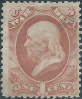Stati Uniti D'america,United States,U.S.A,1873 Franklin, War Department Official 1C. MINT With Small Thins. - Dienstmarken