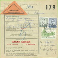 N°1071-1073 - 8 Et 9Fr. Baudouin Lunettes Obl. Sc SCHAERBEEK 2 Sur Bulletin De Chemin De Fer Avec étiquette Remboursemen - 1953-1972 Brillen