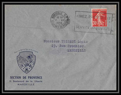 114100/ Lettre Entete Section De Provence Montagne Bouches Du Rhone N°360 Semeuse Flamme Aimer Proteger 1938 - 1921-1960: Periodo Moderno