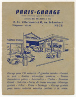 NICE - Publicité "Paris Garage" - Au Dos, Immatriculations Et Plaques De Nationalités - Advertising