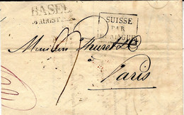 1824- Lettre En Port Du De BASEL / 6 Augst 1824  -entrée SUISSE / PAR HUNINGUE  Taxe 9 D. Pour Paris - Marques D'entrées