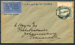 1933 (January 2nd) South Africa Airmail Durban - Johannesburg First Flight Cover - Posta Aerea