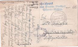 1939 - CP FELDPOST ALLEMANDE "DEUTSCHE DIENSTPOST BÖHMEN Und MÄHREN" PRAG => BACKNANG (WüRTT.) - Covers & Documents