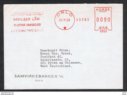 NORWAY: 1966 COUVERT WITH 90-DAY RED FOOTPRINT - OSLO 21.11.66 - TO WEST GERMANY - Vignette [ATM]