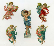 5 Découpis - 5 Anges, Fleurs - 12 Cm Et 8.5 Cm - Angels