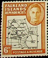 Falkland Islands, Dependencies 1946 6d SG G6e * MH KGVI BLACK AND OCHRE VARIANT (002753) - Gebraucht