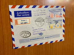 Lettre R -1er Vol CSA - Prague /Le Caire 1958 - Poste Aérienne