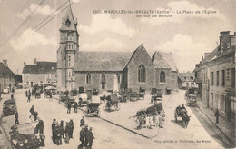 CPA - 72 - Marolles Les Braults - La Place De L'église Un Jour De Marché - Automobile - Attelage - Marolles-les-Braults