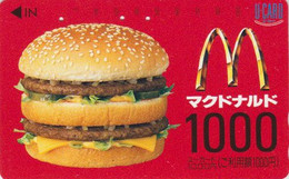 Carte Prépayée JAPON - MCDONALD'S - Hamburger 1000 YENS / A - JAPAN Prepaid U Card - 186 - Food